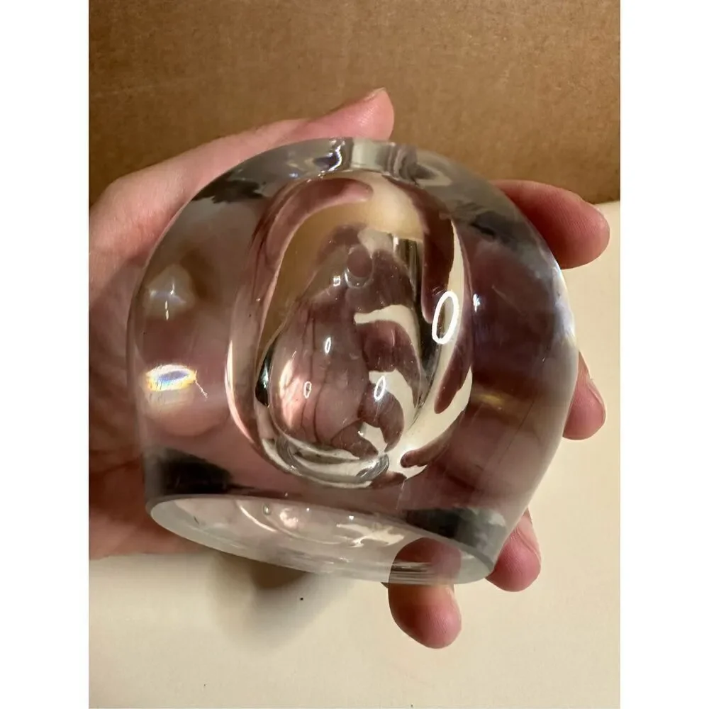 Crystal Glass Bud Vase Vintage Hand Blown Ball Thick Paper Weight Heavy 2.5”
